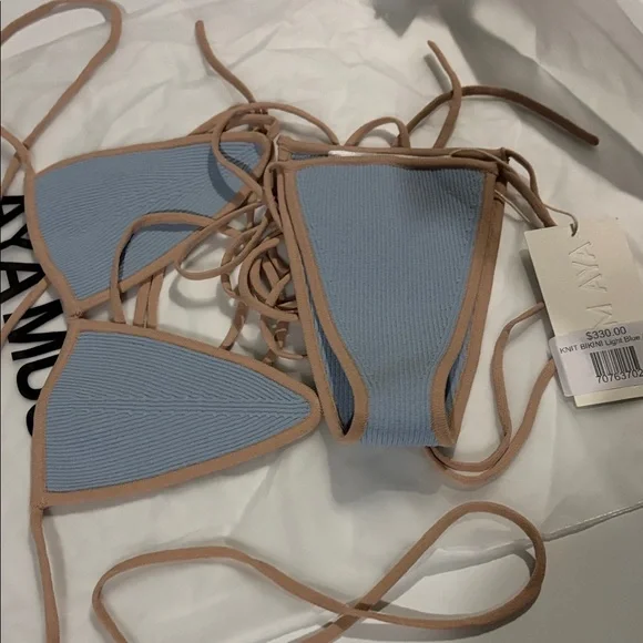 Aya Muse Ribbed Blue and Tan Bikini - Picture 3 of 5